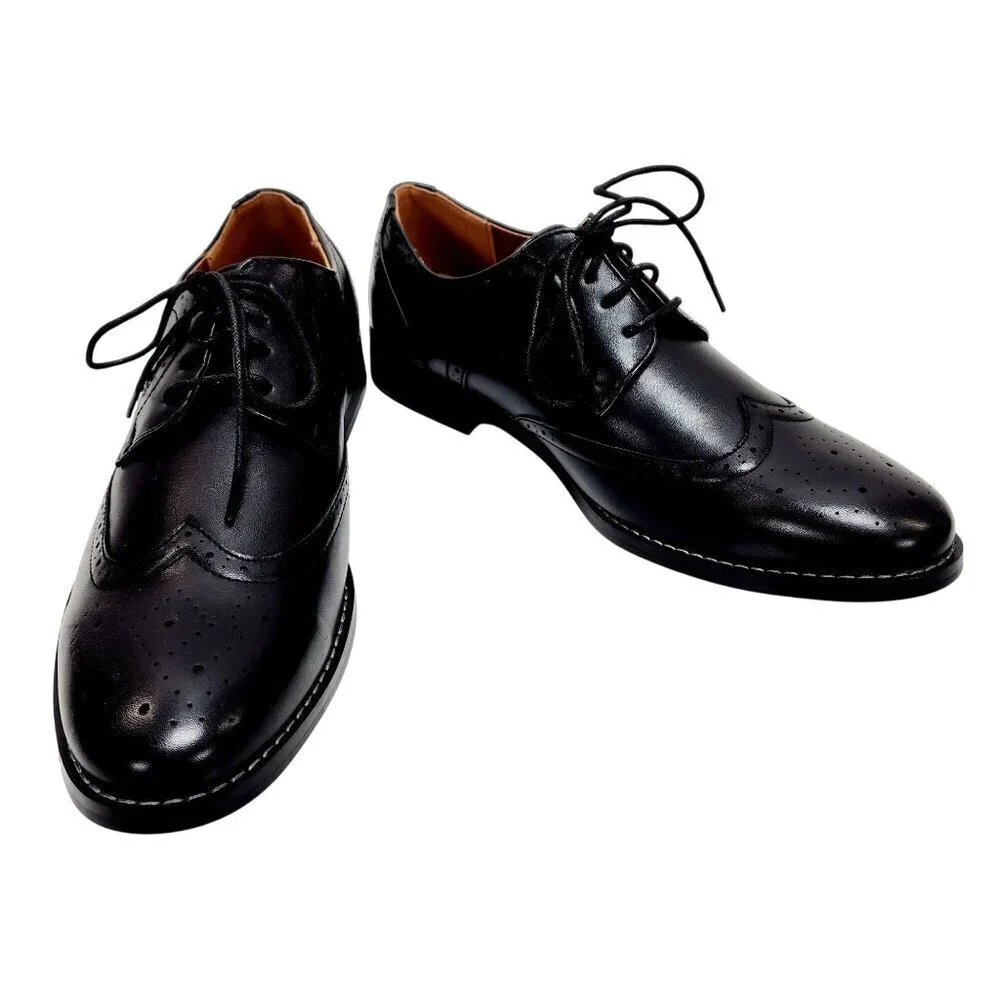 Mens Heez Black Leather Brogue Dress Shoes Size 11 New - Picture 5 of 14